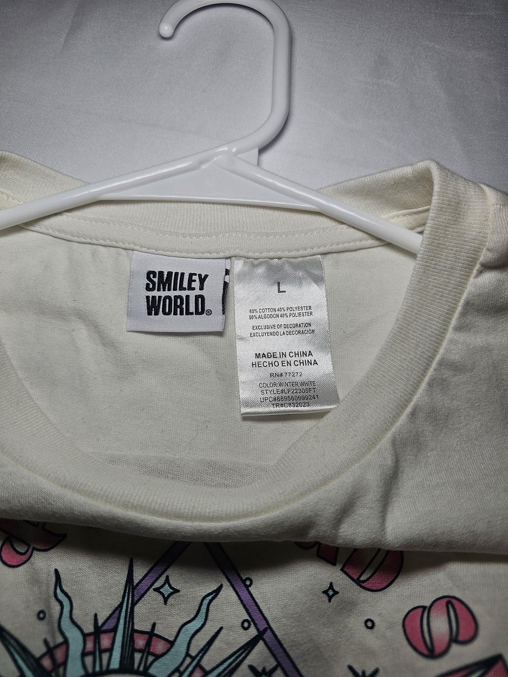 Smiley World Ruched Baby Tee Kids Large Pastel Graphic Crop Top Y2K Fairycore - Picture 5 of 5
